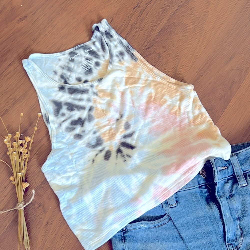 American Eagle Soft & Sexy Ribbed Cropped Tie Dyed Tank